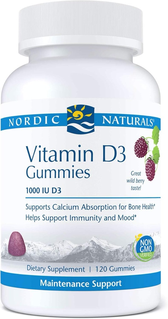 Nordic Naturals Pro Vitamin D3 Gummies, Wild Berry - 120 Gummies - 1000 IU Βιταμίνη D3 - Μεγάλη Γεύση - Υγιή οστά, Mood & ανοσοποιητικό σύστημα Λειτουργία - Μη ΓΤΟ - 120 Υπηρεσίες