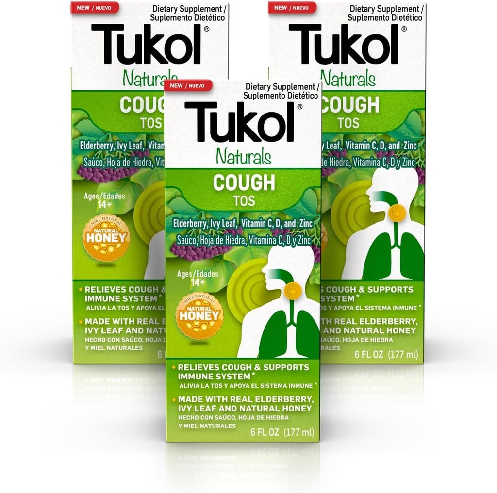 TUKOL Naturals Elderberry Syrup with Vitamin C, D, and Zinc, Immune Support Supplement with Natural Honey for Adults & Teens, Herbal Elderberry Boost for Immunity & Antioxidant Support, 6oz, Pack of 3