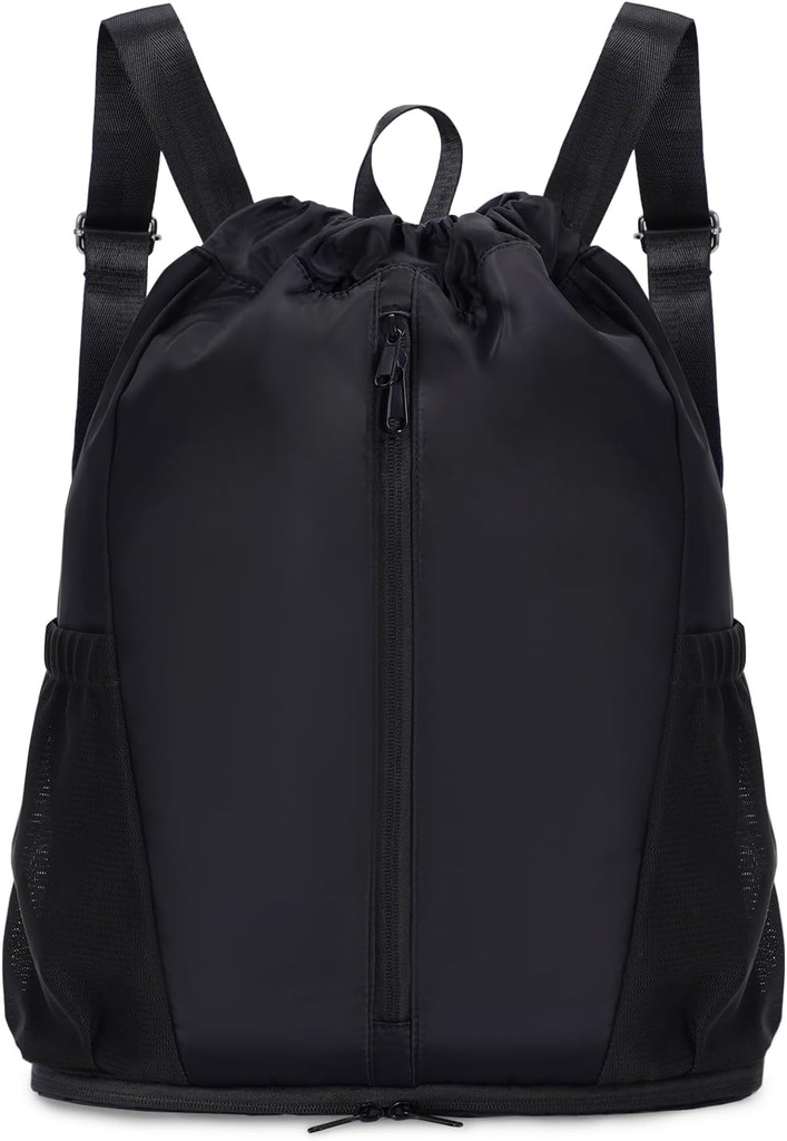 sportsnew Drawstring Backpack Αθλητισμός τσάντα Γυμναστήριο με Shoes διαμέρισμα, String Backpack Cinch για γυναίκες άνδρες, Water-Resistant Σάκος Drawstring για προπόνηση Ταξίδια, ελαφρύ, μαύρο, πατέντα σε αναμονή