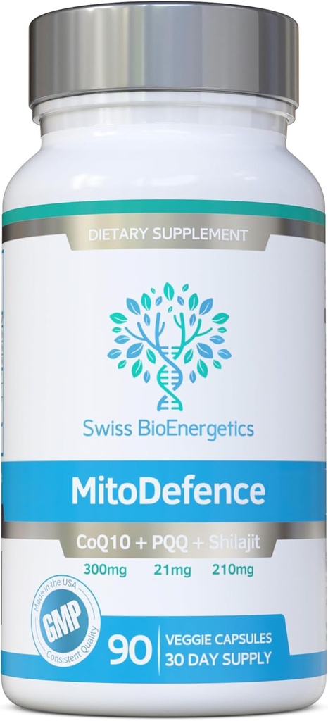 MitoDefence - 300mg CoQ10 with 21mg PQQ and 210mg Shilajit Daily dose - All-in-ONE Mitochondrial Support with Enhanced Absorption - Manufactured and Tested in The USA