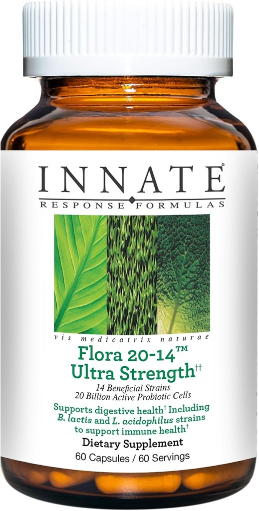 Innational Response Formulas Flora 20-14 Ultra Strength - Probiotic Supplement with 20 Billion CFU - 14 Probiotic Strains - Χορτοφαγικά και Μη ΓΤΟ - Made Without 9 Food αλλεργιογόνα - 60 Caps ules