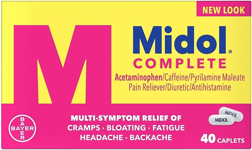 Midol Πλήρης μέγιστη δύναμη Πόνος Reliever Caplets 40 ea (πακέτο των 4)