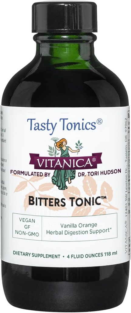 Vitanica Bitters Tonic, Liquid Digestion Supplement, Digestion Support, Alcohol Free, Vanilla Orange, Vegan, 4 Ounce (Bitters Tonic)