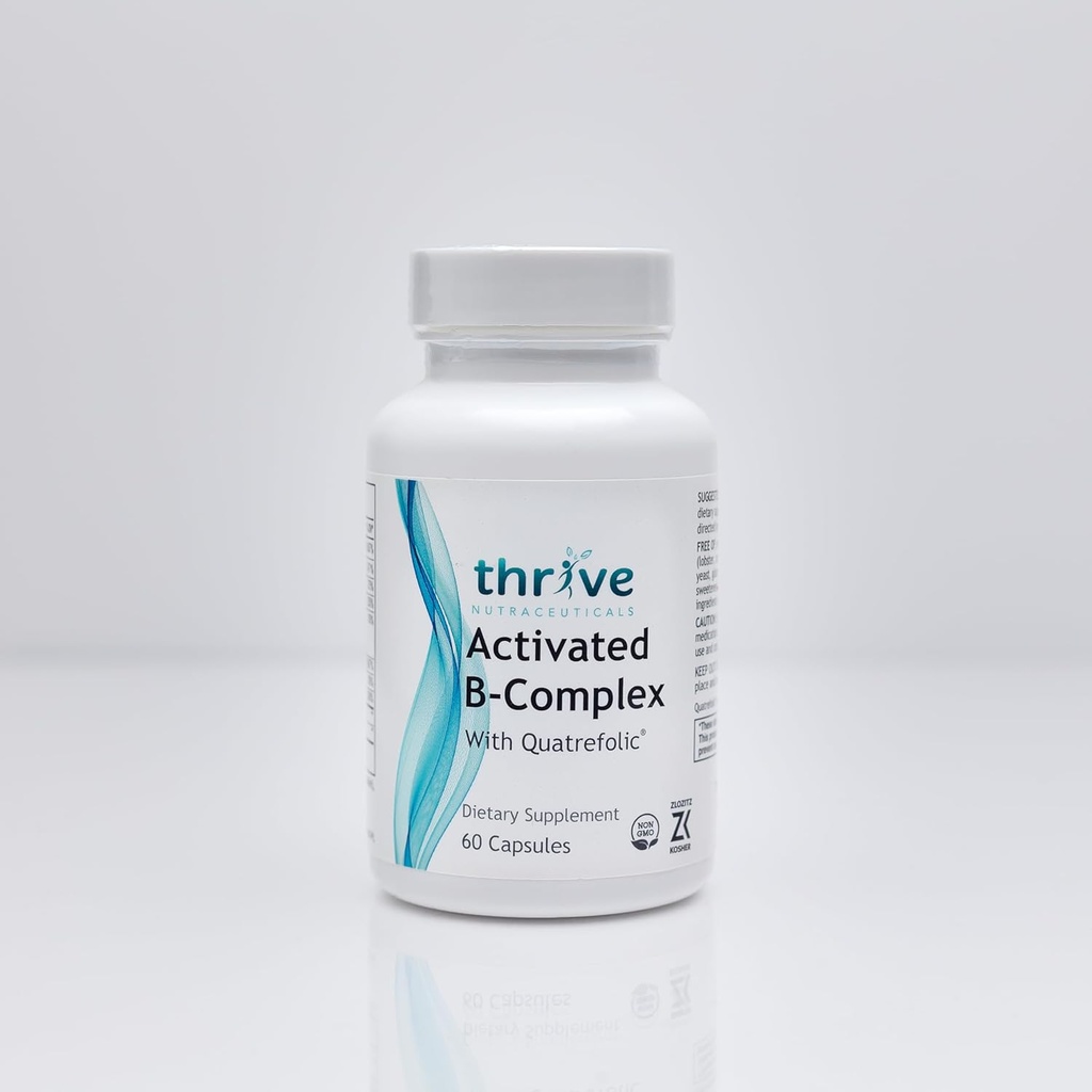 Thrive Nutraceuticals Ενεργοποιημένο B-Complex με Quatrefolic - 60 κάψουλες μη ΓΤΟ - Kosher συμπλήρωμα διατροφής για την άριστη υγεία - χωρίς μαγιά & γλουτένη, υποστηρίζει την ενέργεια & γνωστική λειτουργία