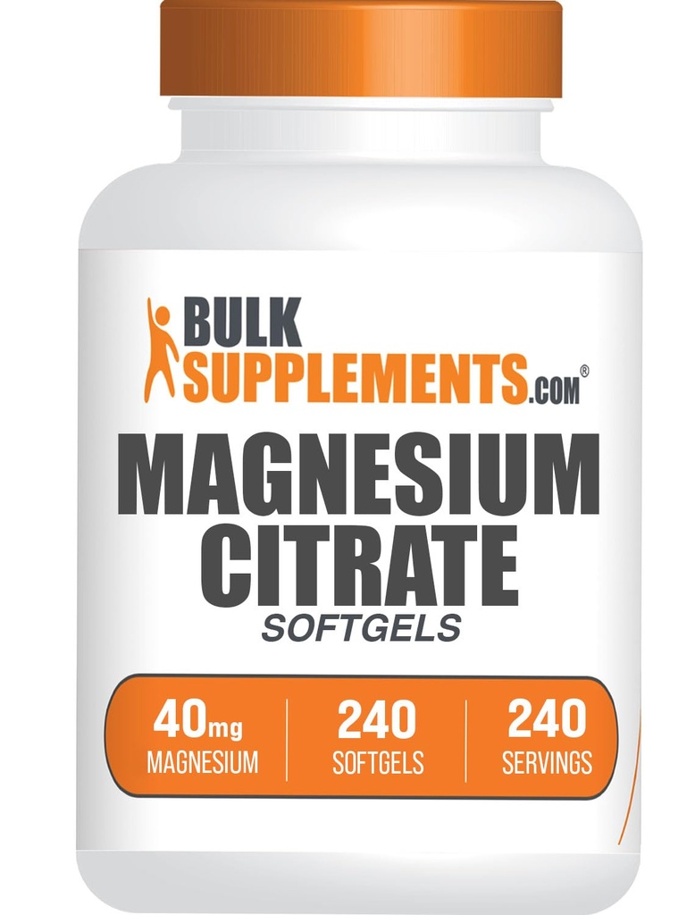 BulkSupplements.com Magnesium Citrate Softgels - Magnesium Supplement - 40mg Magnesium, Gluten Free, 1 Softgel per Serving, 240 Count (Pack of 1)