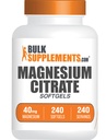 BulkSupplements.com Μαγνήσιο Citrate Softgels - Συμπλήρωμα μαγνησίου, Συμπλήρωμα κιτρικού μαγνησίου - 250mg (με 40mg μαγνήσιο), Χωρίς γλουτένη, 1 Softgel ανά υπηρεσία, 240 Count (πακέτο του 1)