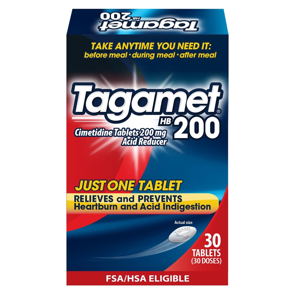 Tagamet HB 200 mg Cimetidine Acid Reducer and Heartburn Relief, Relief Relief, Relief and Prevents Indigestion, 30 Count