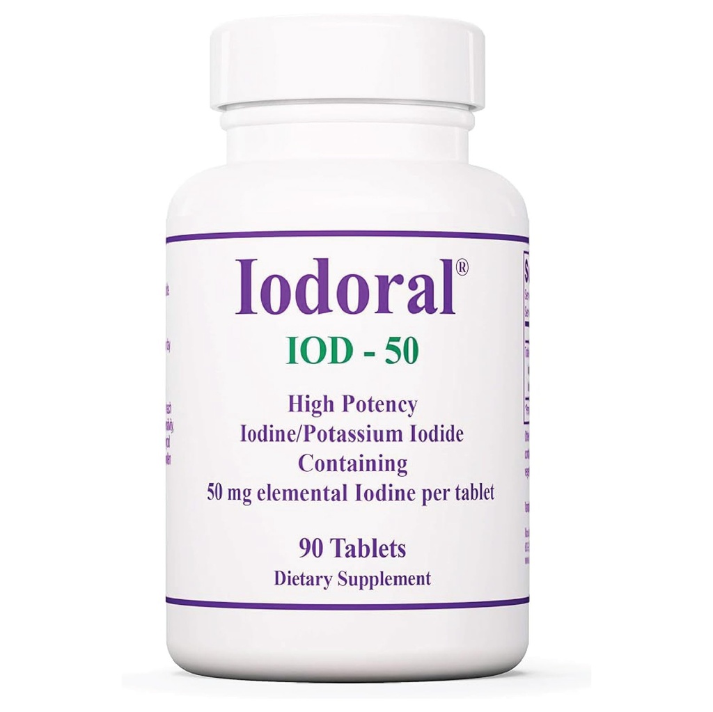 Optimox Iodoral 50 mg Συμπλήρωμα - δισκία ιωδιούχου καλίου, Θυρεοειδούς Υποστήριξης, Ημερήσιες Βιταμίνες και Ορυκτά, Λύση ιωδίου Λούγκολ - 90 Count