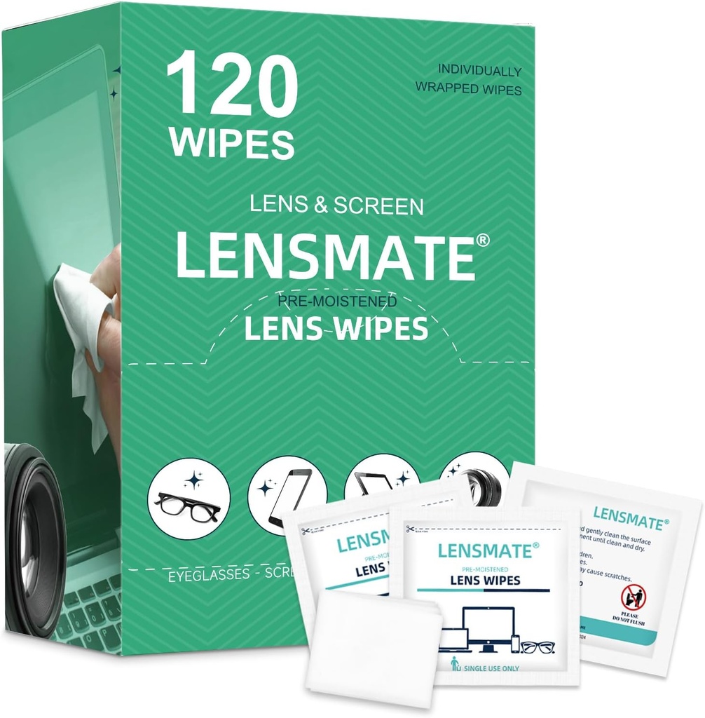 Lensmate 120 Count Lens Σκουπίδια Φακός για γυαλιά, Προ-Moisted & Ατομικά Wrapped γυαλιά, Φακός Καθαρισμός Σκουπίδια για γυαλιά, γυαλιά ηλίου, γυαλιά και φακός κάμερας