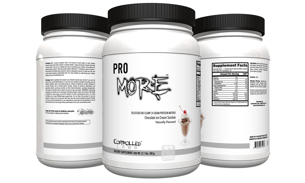 CONTROLLED LABS PROmore Protein Powder (27 Servings) - 24g Protein Per Scoop - 94% Sugar-Free, Premium Smooth-Drink Formula (Chocolate Ice Cream Sundae) (27 Servings, Chocolate Ice Cream Sundae)