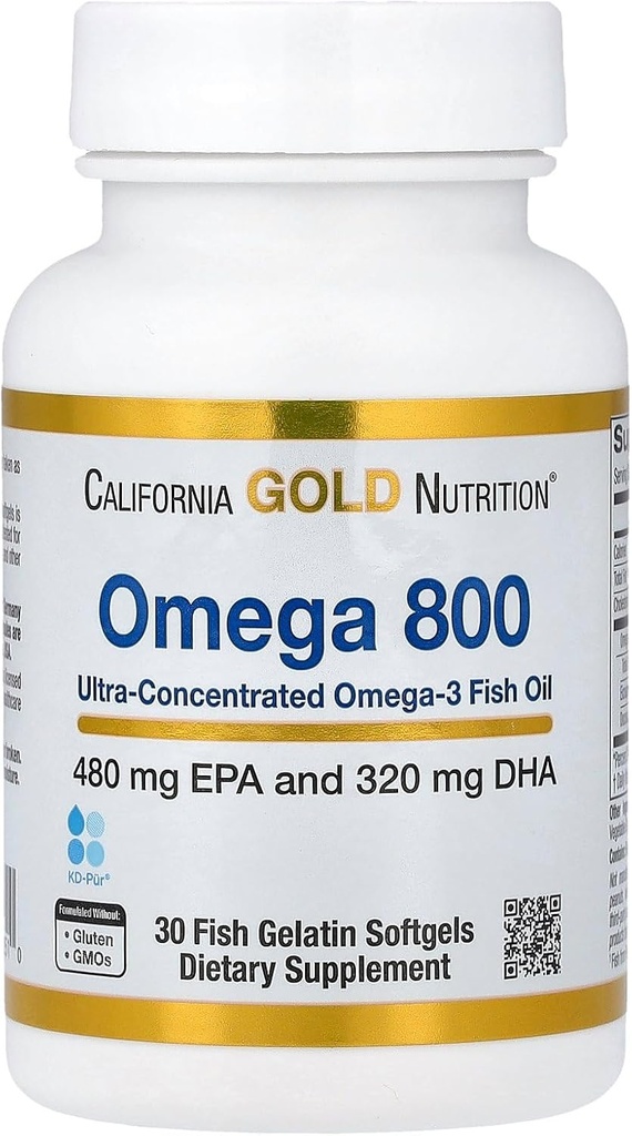 Omega 800 Ultra-Concentrated Omega-3 Fish Oil, μορφή τριγλυκεριδίων kd-pur®, 30 Gelatin Softgels ψαριών (1.000 mg ανά Softgel)