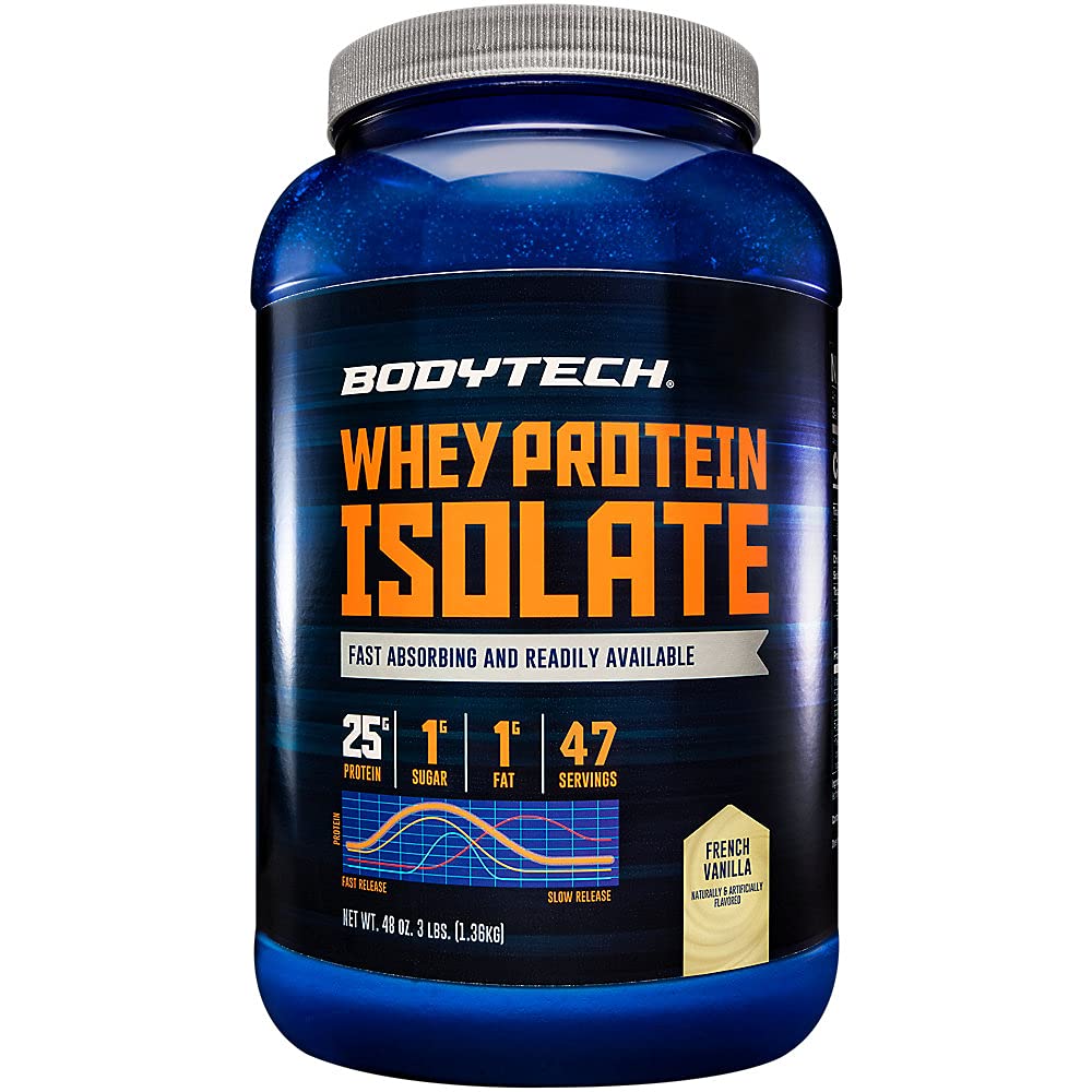 BODYTECH Whey Protein Isolate Powder - με 25 γραμμάρια πρωτεΐνης ανά σερβίρισμα & BCAA's - Ιδανικό για την κατασκευή & ανάπτυξη μυών μετά την προπόνηση, Περιέχει γάλα & σόγια - βανίλια (3 Λίρες)