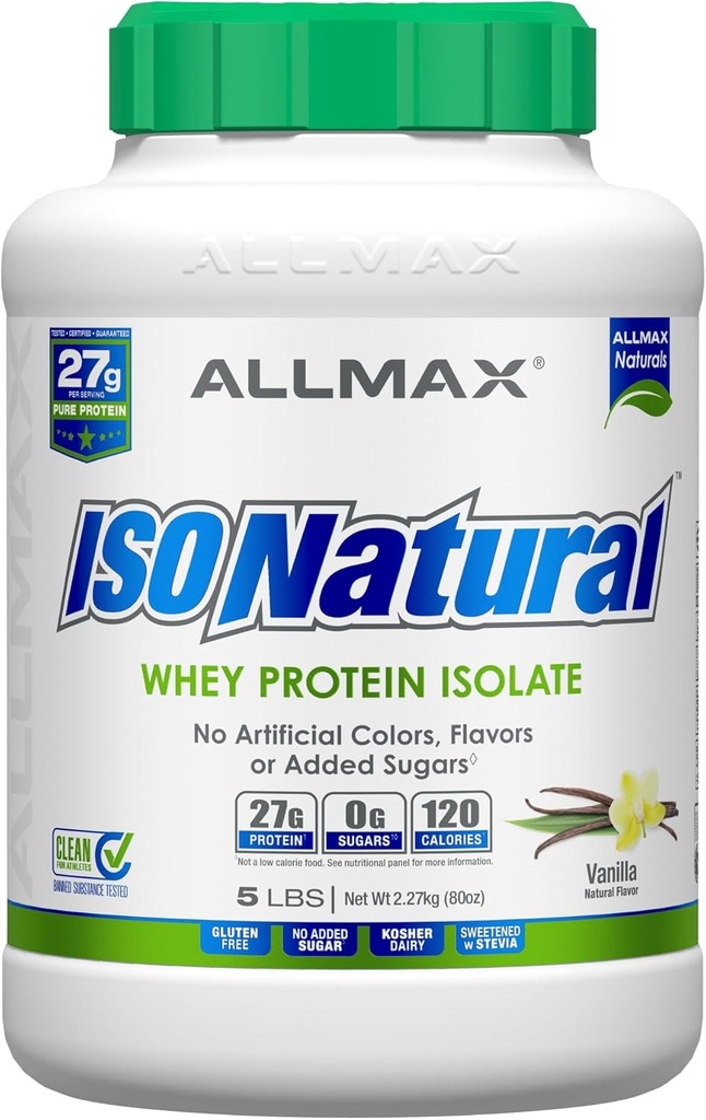 ΣΥΝΤΟΜΟΓΡΑΦΙΚΟ ΔΙΑΤΡΟΦΗΣ ALLMAX Whey Protein Isolate, Vanilla - 5 λίβρες - 27 γραμμάρια πρωτεΐνης Per Scoop - Zero Fat & Sugar - 99% Λακτόζη Χωρίς - με Πρεβιοτικά - Χωρίς Τεχνητές Γεύσεις - 73 Μερίδες
