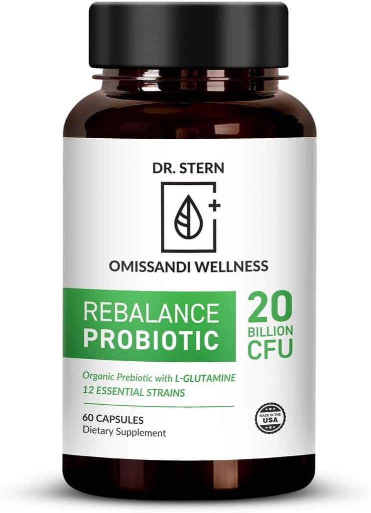 BIO-ESSENTIALS, Rebalance Probiotic Supplement - Dr. Ian Stern Formulated - for Superior Digetion & Immunity – W/ Organic Prebiotic & L-Glutamine - 20 δισεκατομμύρια CFU - 60 κάψουλες