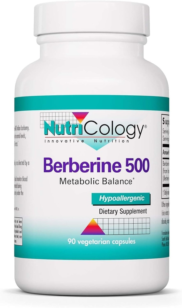Nutricology Berberine 500mg συμπλήρωμα - Multi-Faceted Μεταβολική Υποστήριξη, Υποστηρίζει υγιή χοληστερόλη, ινδική ρίζα βατόμουρο, Hypoallergenic, κάψουλες χορτοφάγων - 90 κόμης