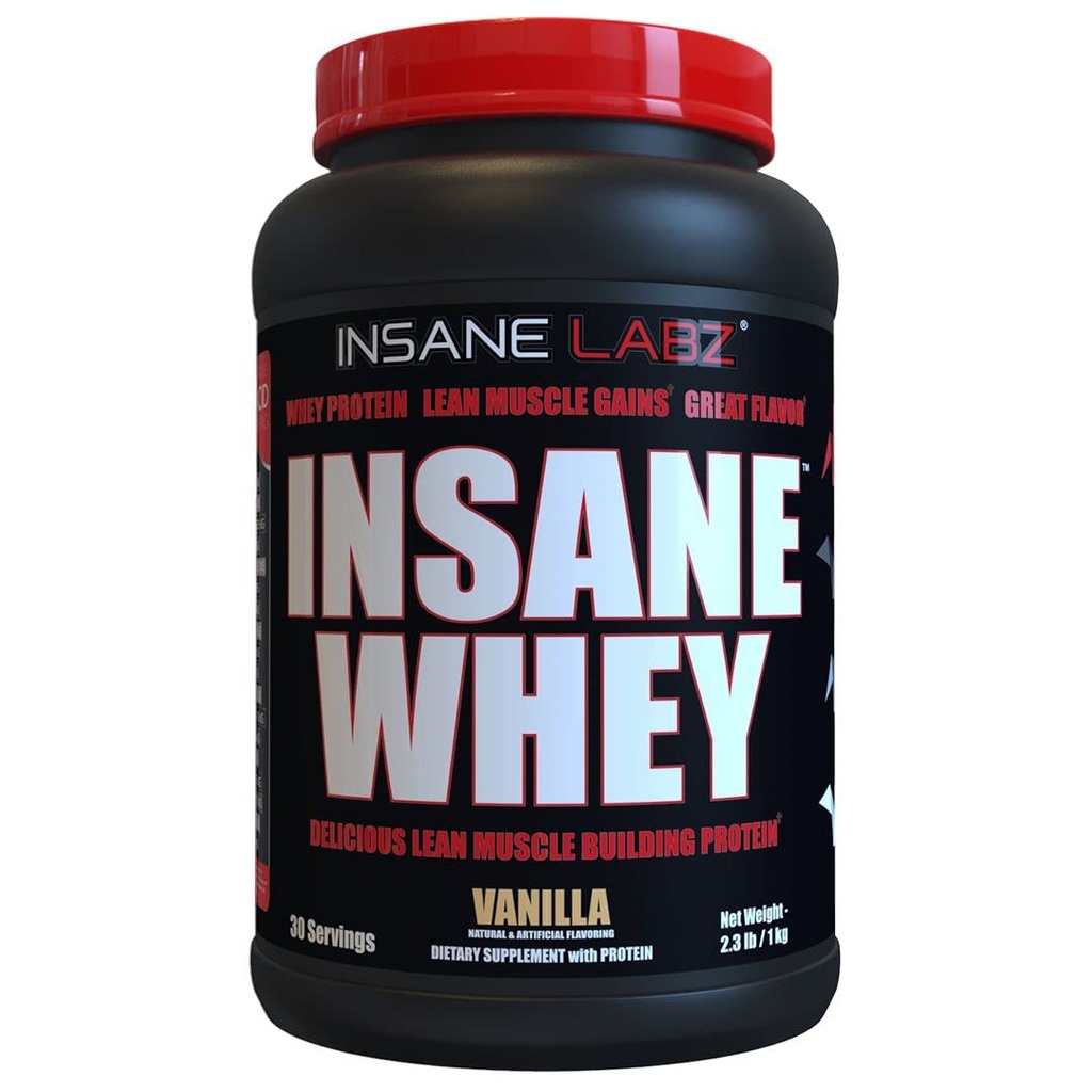 Insane Labz Insane Whey,100% πρωτεΐνη ορού ορού οικοδόμησης μυών, BCAA Amino Profile, Mass Gainer, Meal Replacement (Vanilla, 30 Servings)