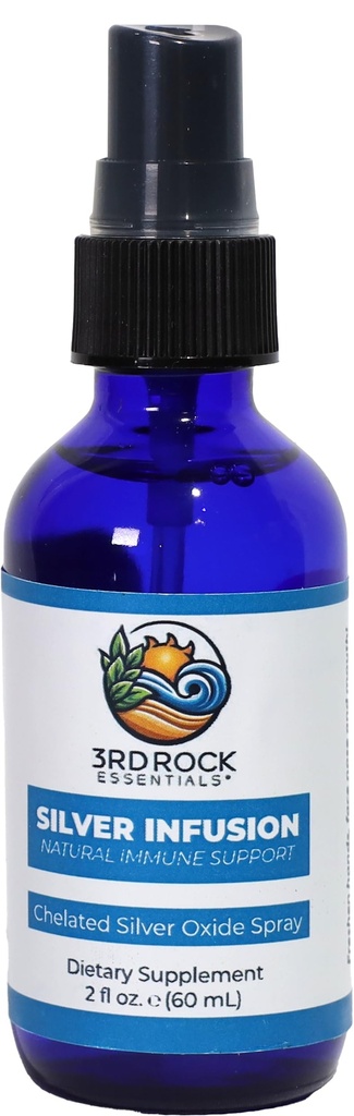 3rd Rock Essentials Silver Infusion Spray 150 PPM Chelated Silver Oxide, 2 oz – Liquid Mineral Supplement, Fine Mist Spray, Vegan Formula, Travel Size Wellness Support