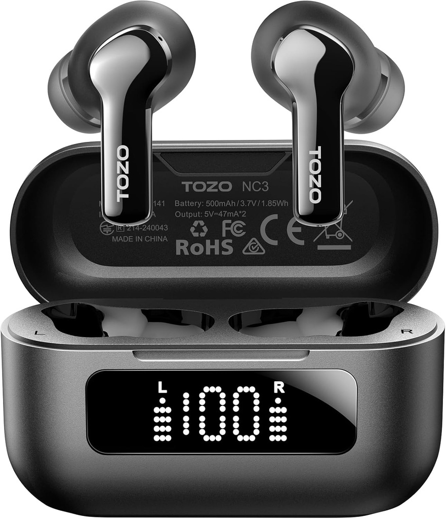 TOZO NC3 Hybrid Active Noise Cancelling Wireless Earbuds με 6 Mics AI Clear Call Ear Buds 55H Playtime με LED Display 32 Preset EQs μέσω APP Bluetooth 5.3 IPX8 Αδιάβροχα σε ακουστικά αυτιών