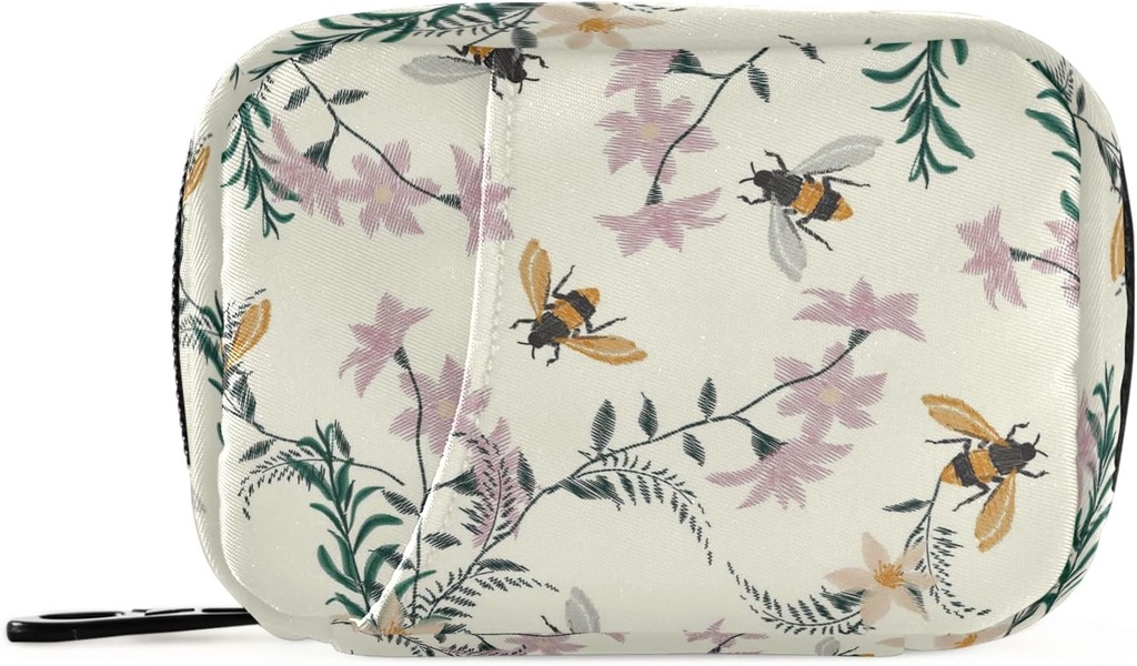 Floral Honey Bee Pill Box 7 Day Pill Υπόθεση Travel Pill τσάντα Organizer με Zipper Φορητή Εβδομαδιαία περίπτωση Συμπαγές μέγεθος για τον κάτοχο συμπλήρωμα βιταμίνης