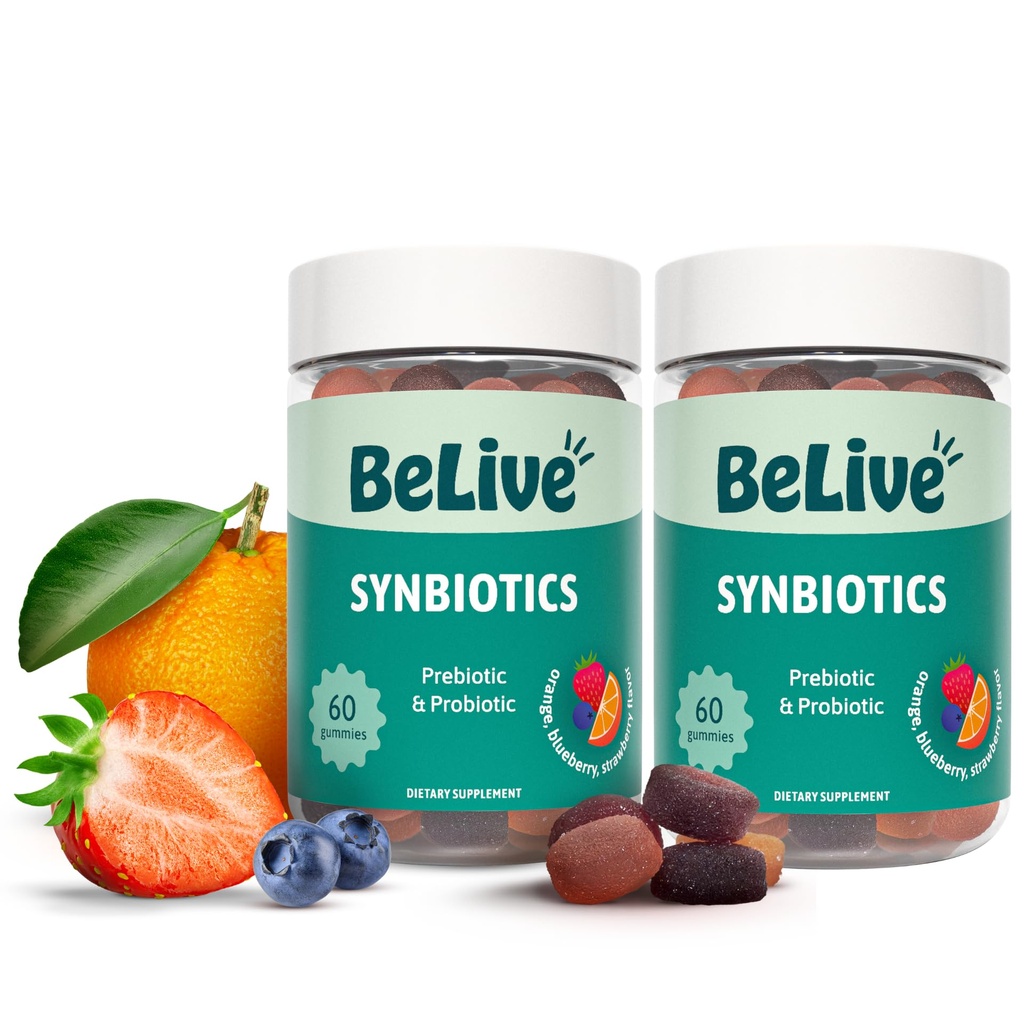 Belive Synbiotics - Probiotic & Prebiotic Fiber Gummies – Υψηλής Δύναμης Ινουλίνη (3g), Συμπλήρωμα Διαιτητικής Ίνας, Επιπεφυκτική Υποστήριξη για Παιδιά & Ενήλικες - Φράουλα, Λεμόνι, Βατόμουρο Γεύση 