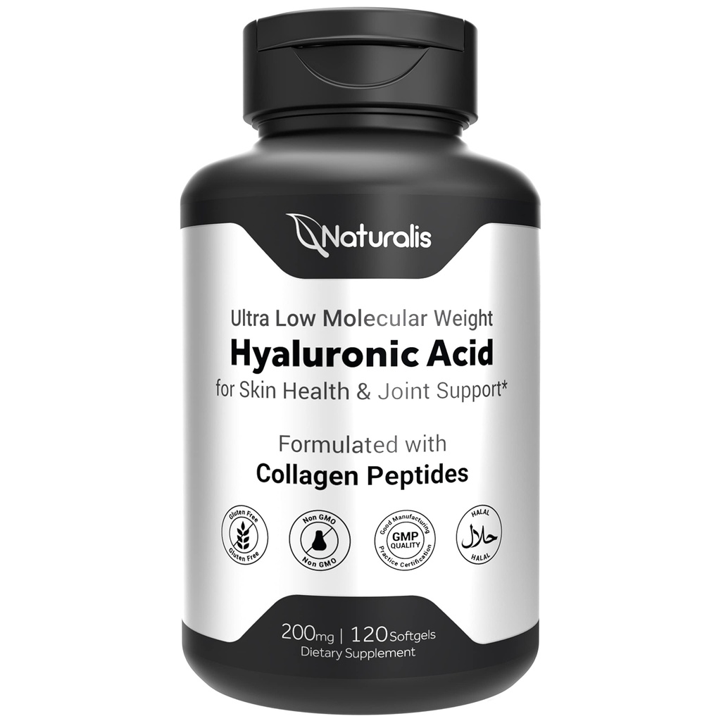 Naturalis Hyaluronic Acid 200mg, 10x Καλύτερη Απορρόφηση Εξαιρετικά χαμηλό μοριακό βάρος με κολλαγόνο, Βιοτίνη, Σελήνιο & Βιταμίνη E 