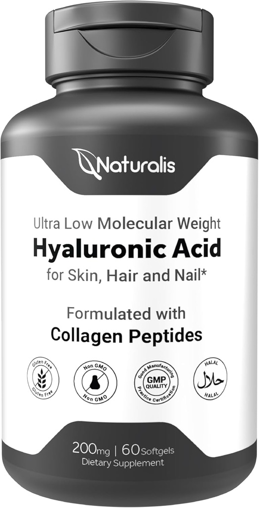 Naturalis Hyaluronic Acid 200mg, 10x Καλύτερη Απορρόφηση Εξαιρετικά χαμηλό μοριακό βάρος με κολλαγόνο, Βιοτίνη, Σελήνιο & Βιταμίνη E 