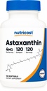 Nutricost Ασταξανθίνη 4mg, Χωρίς γλουτένη και μη ΓΤΟ, 120 Softgels (4 Μήνας Προμήθεια)