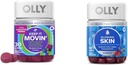 OLLY Constipation Relief Gummies με Rhubarb, Prunes, Amla Plum Berry Flavor 30ct και Lowing Skin Gummy με Υαλουρονικό Οξύ, Collagen, Sea Buckthorn 25 Day Supply Plump Berry 50 Count