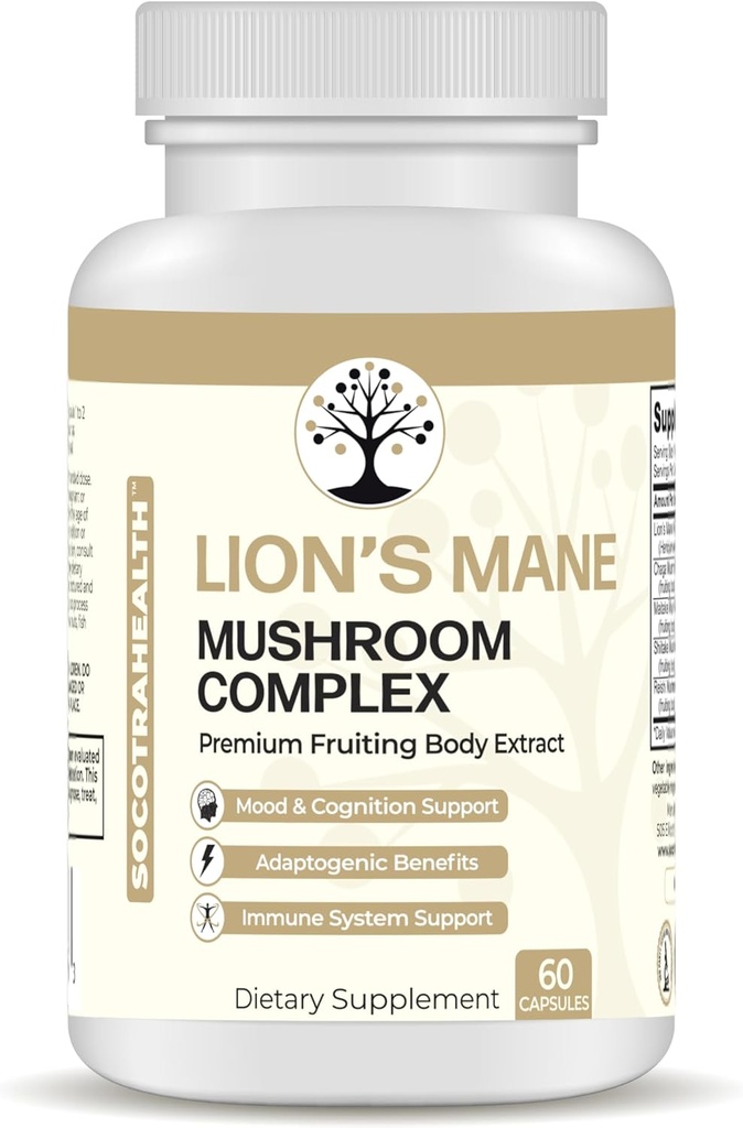 Lions Mane Mushroom Supplement - Premium Fruiting Body Extract - με Chaga, Maitake, Shiitake, Reishi - Mood, Brain and Immune Support, Adaptogen - Non-GMO - 60 Vegan Caps