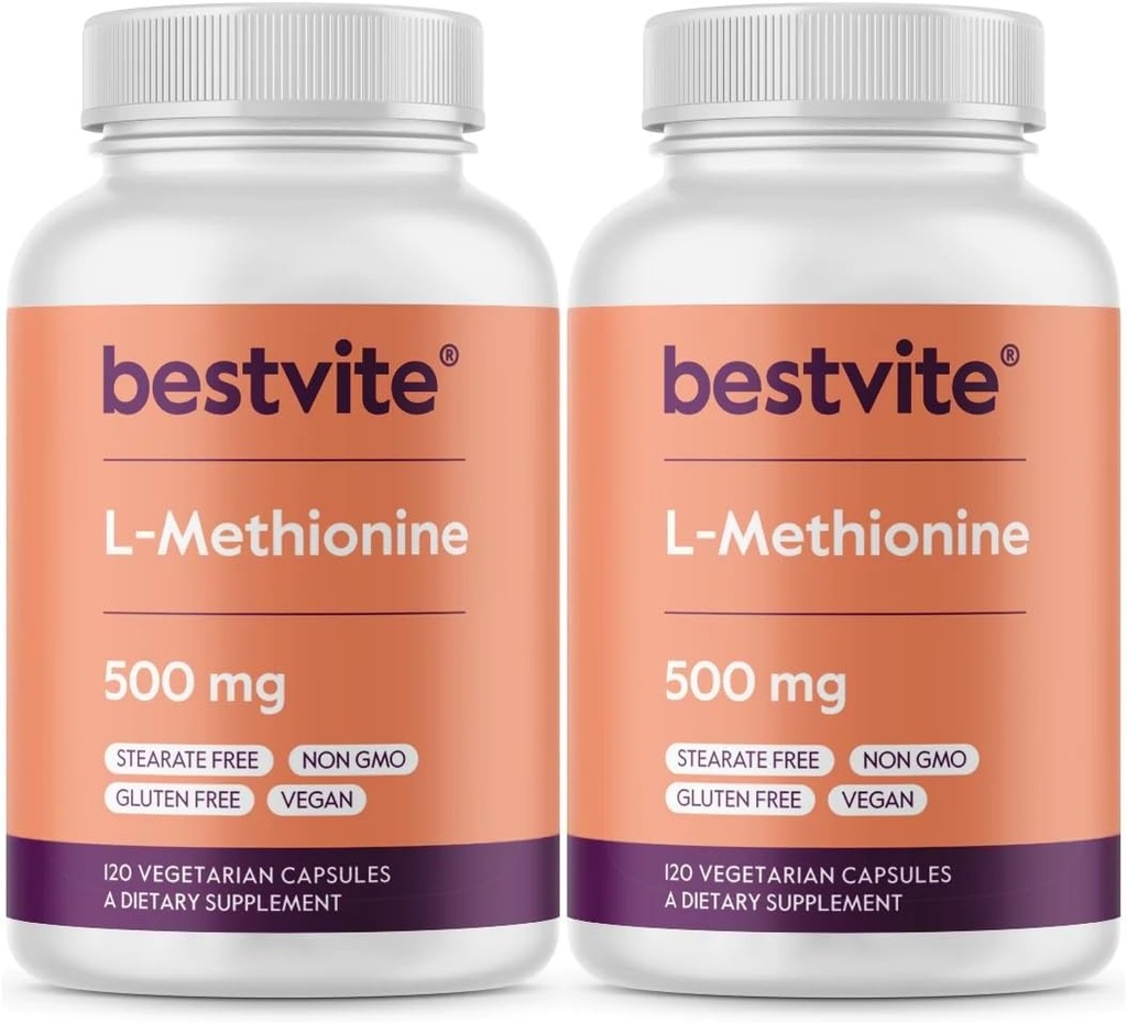 BESTVITE L-Μεθειονίνη 500mg (240 κάψουλες χορτοφαγικής) (120x2) - Όχι Stearates - Vegan - Μη ΓΤΟ - Χωρίς γλουτένη