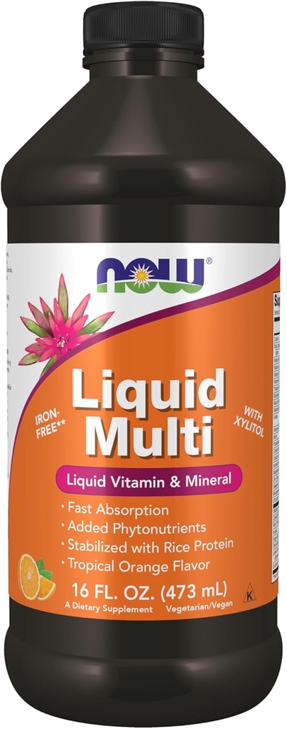 NOW Συμπληρώματα τροφίμων, Liquid Multi, Tropical Orange Flavor, Γρήγορη απορρόφηση, με προσθήκη φυτοθρεπτικών συστατικών, 16-Ounce