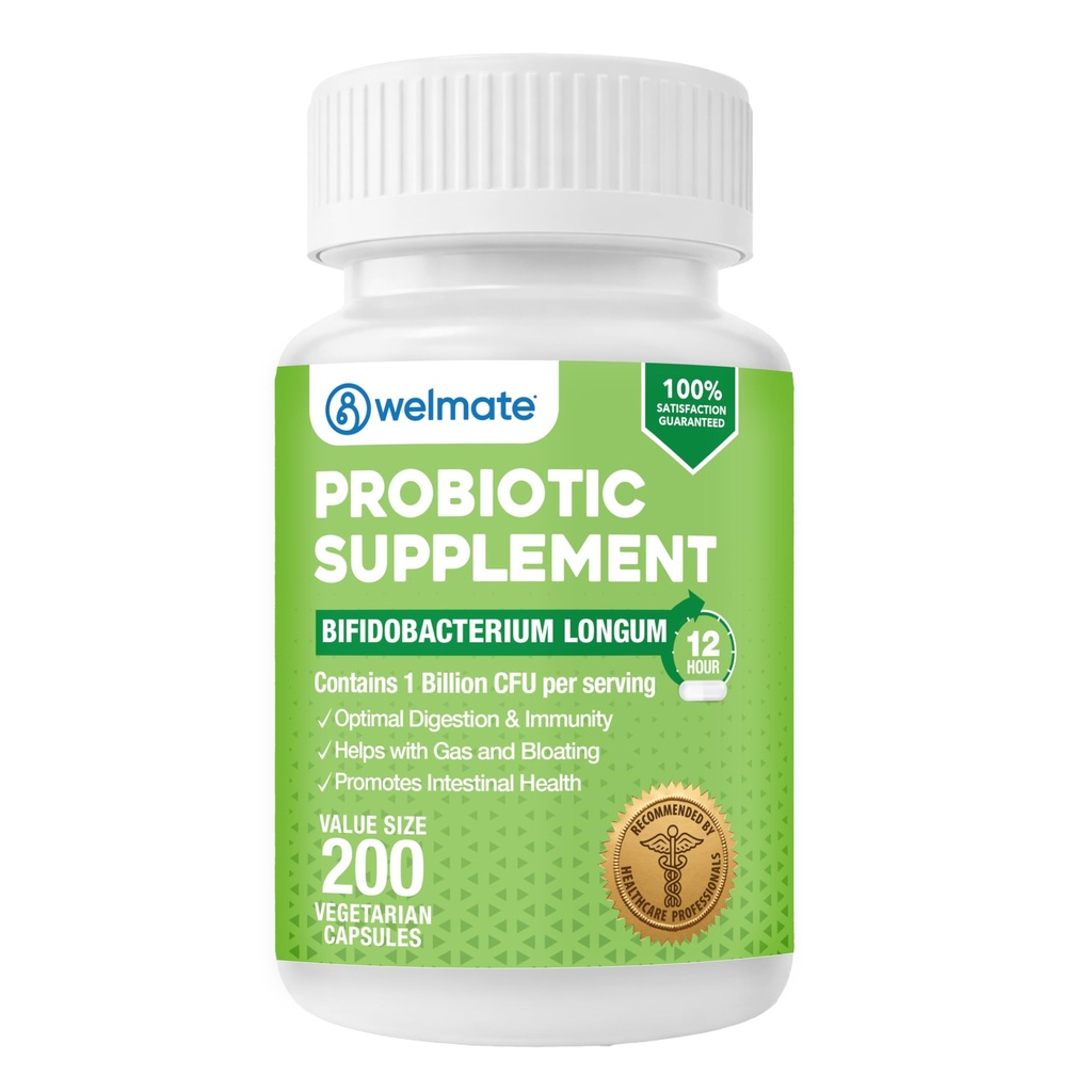 WELMATE Bifidobacterium - Probiotic συμπλήρωμα - Υποστηρίζει την υγεία των ορνίθων - Immune Support - Digestive Enzymes - Gluten Free - Vegan - Άνδρες & γυναίκες Probiotic - Μέγεθος αξίας - 200 Count