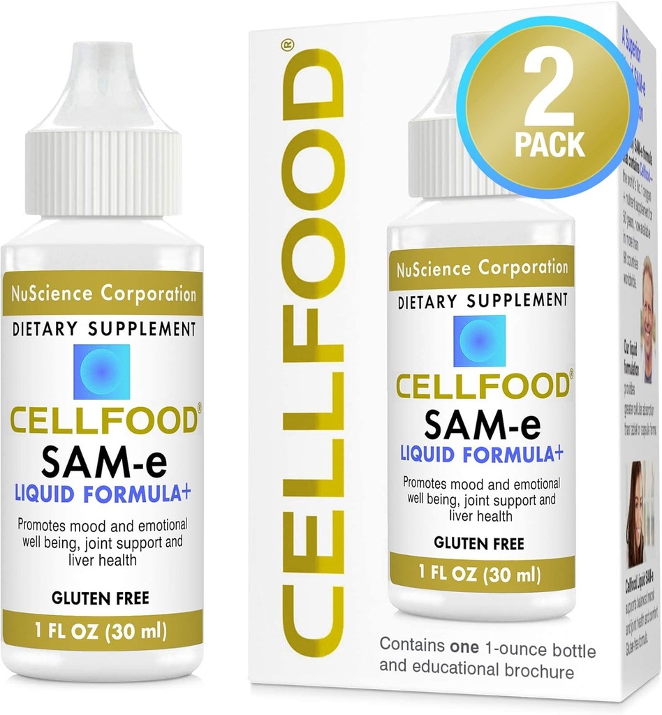 Cellfood SAM-e Liquid Formula+ - 1 fl oz, Συσκευασία 2 - Ευκολότερη απορρόφηση & Καλύτερη βιοδιαθεσιμότητα - Χωρίς γλουτένη, Μη ΓΤΟ - Εξηνταήμερη προμήθεια
