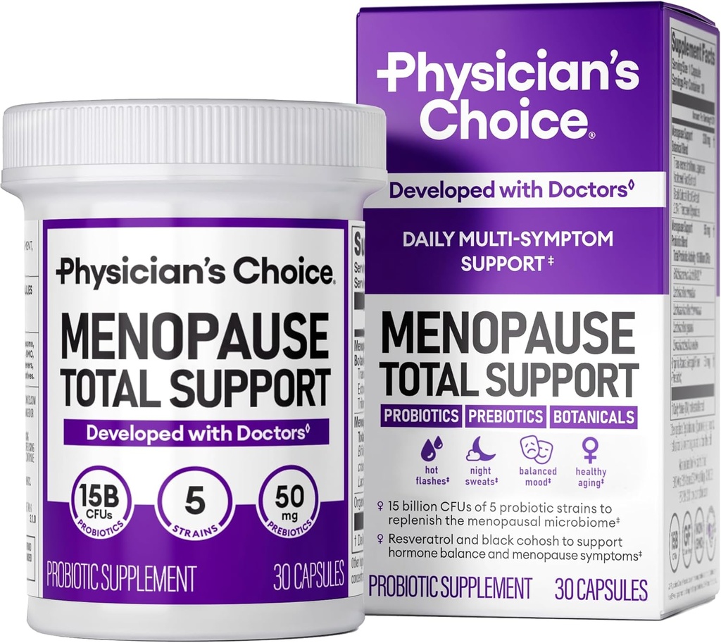 Physician's CHOICE Menopause Probiotic Supplement for Women - Supports Hormone Balance, Hot Flashes, Night Sweats, Weight Management, Bloating & Gut Health - with Black Cohosh, Resveratrol+ - 30ct