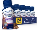 Ensure High Protein Milk Chocolate Nutrition Shake with Fiber, Ready to Drink, 16g Protein and 27 Vitamins and Minerals, 8 fl oz, 24 Pack