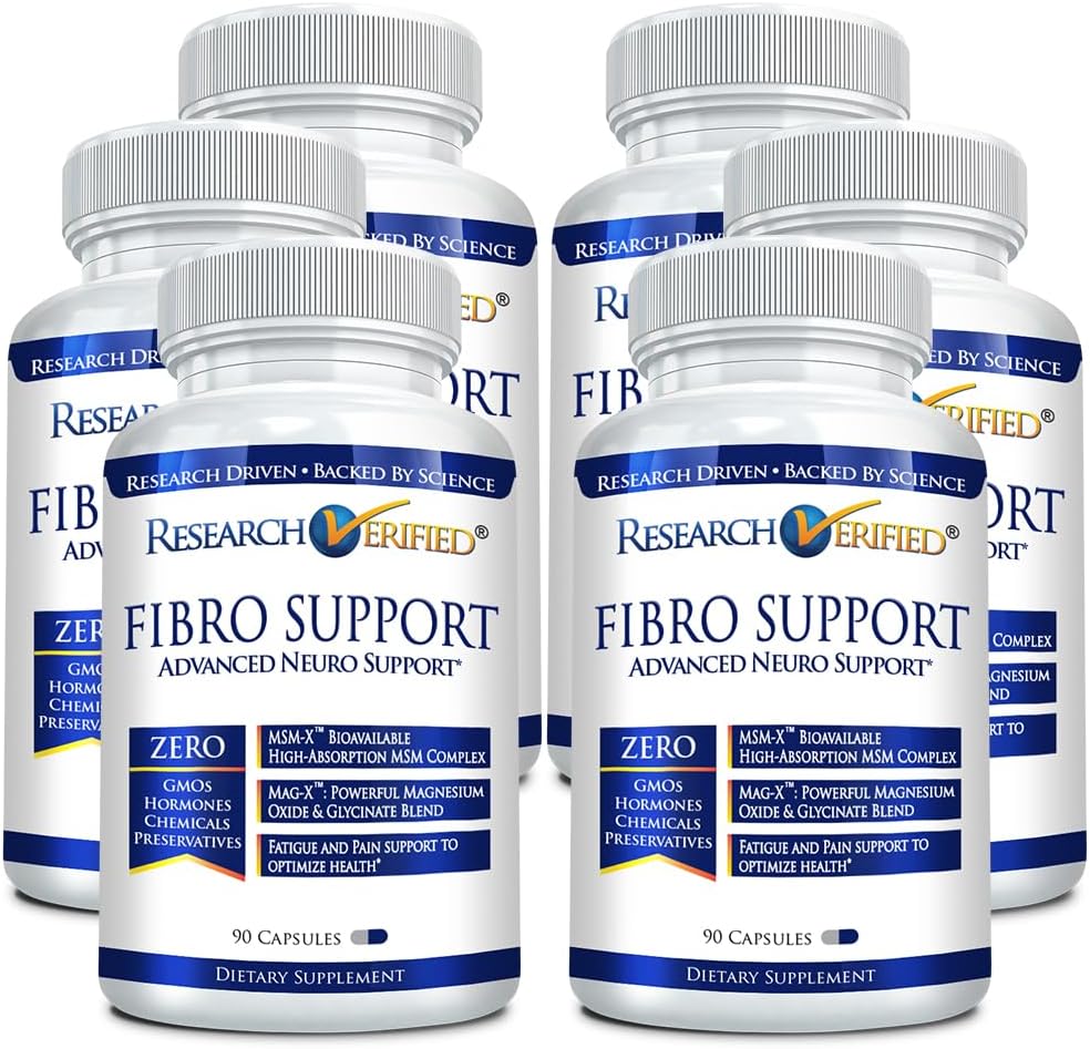 Research Verified Fibro Support - 540 Capsules - MSM, Magnesium, Vitamin D3, BioPerine - 6 Month Supply - Vegan