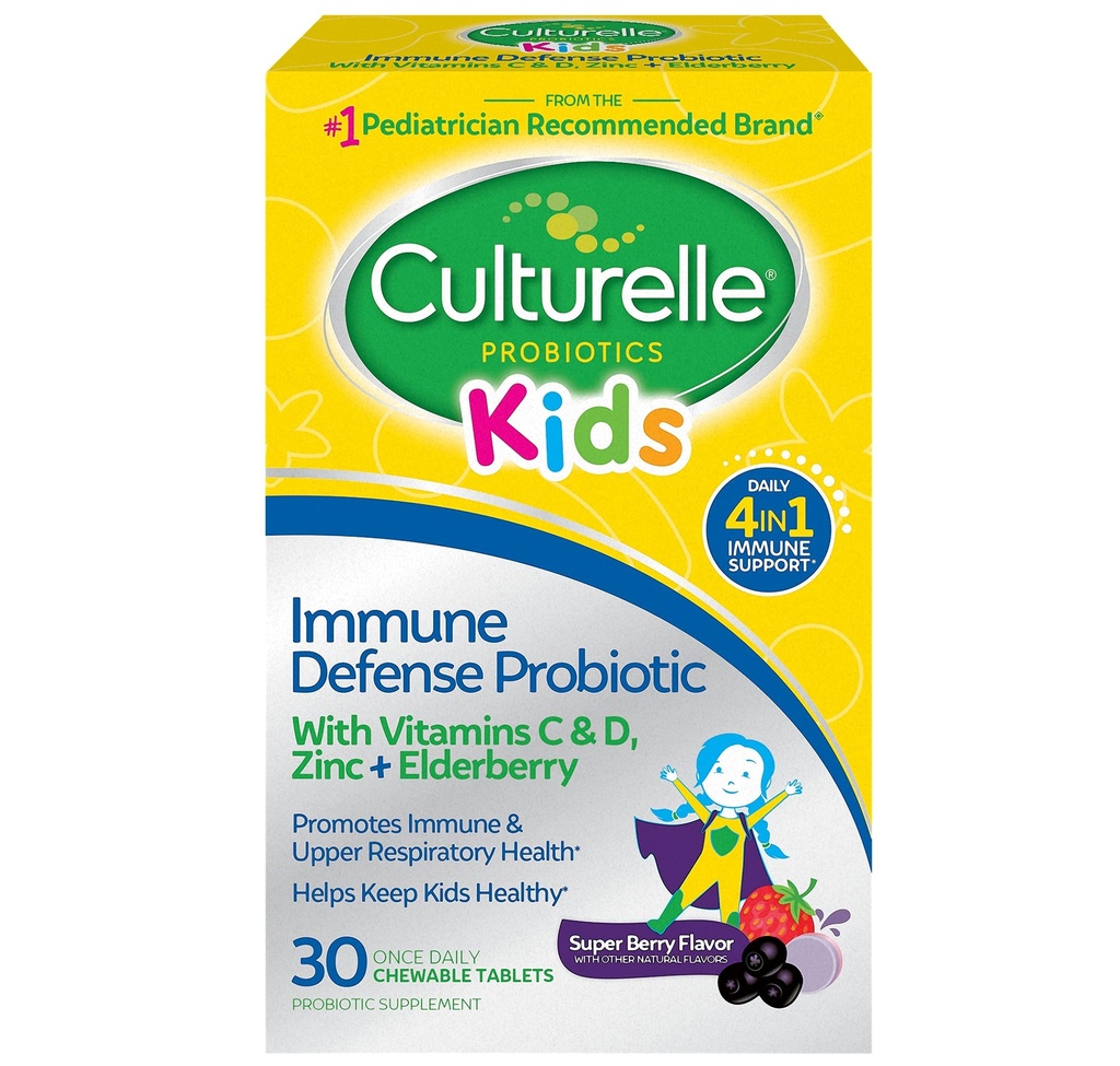 Culturelle Ανοσολογική Άμυνα Προβιοτικό με Βιταμίνη C, Βιταμίνη D και Ψευδάργυρος + Elderberry, Non-GMO, 4-in-1 Ανοσολογική Υποστήριξη για Παιδιά Ηλικίες 3+*, Mixed Berry Chewables, 30 Count