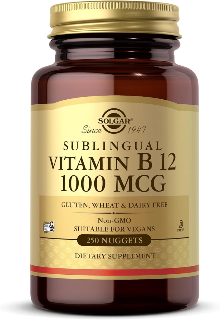 Solgar Vitamin B12 1000 mcg, 250 Nuggets - Supports Production of Energy, Red Blood Cells - Healthy Nervous System - Promotes Cardiovascular Health - Vitamin B - Non-GMO, Gluten Free - 250 Servings
