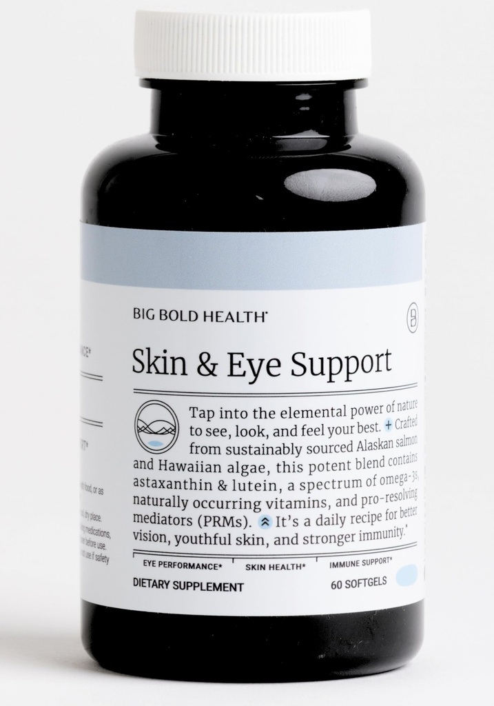 BIG BOLD ΥΓΕΙΑ Skin & Eye Support Omega-3 συμπλήρωμα με λάδι σολομού Αλάσκας, DHA, Ασταξανθίνη & Λουτεΐνη για Όραμα, Υγεία του δέρματος & Ανοσία (60 Softgels)