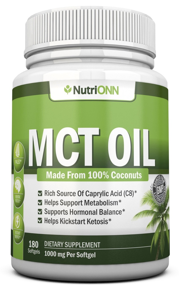 MCT Oil - 3000mg ανά Σερβίρισμα - 180 Softgels - Κατασκευασμένο από 100% Βιολογικές Καρύδες - Μη ΓΤΟ, Ψυχρό Πιέζεται, Παλαιοφιλικές κάψουλες - Μεγάλη για Εστίαση & Υγεία των Ούλων