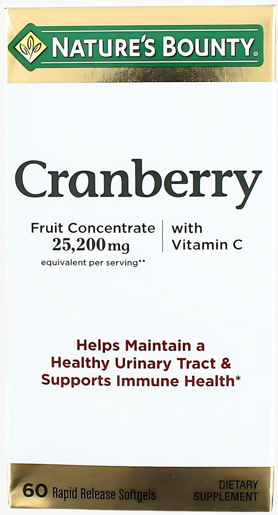 Nature's Bounty Cranberry Dietary Supplement, υποστηρίζει την ουρική και ανοσοποιητική υγεία, Softgels, 25.200 Mg, 60 Ct