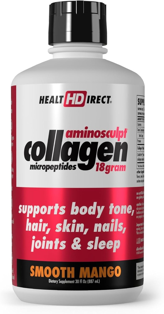 ΥΓΕΙΑ DIRECT AminoSculpt Sugar-Free Collagen Supplement - Υψηλής ισχύος Ιατρική-Πρωτεΐνη Grade για τα μαλλιά, το δέρμα, τα νύχια & τις αρθρώσεις, Grass-Fed, μη GMO, Liquid Collagen - Smooth Mango - 30 FL Oz