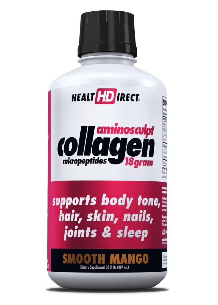 ΥΓΕΙΑ DIRECT AminoSculpt Sugar-Free Collagen Supplement - Υψηλής ισχύος Ιατρική-Πρωτεΐνη Grade για τα μαλλιά, το δέρμα, τα νύχια & τις αρθρώσεις, Grass-Fed, μη GMO, Liquid Collagen - Smooth Mango - 30 FL Oz