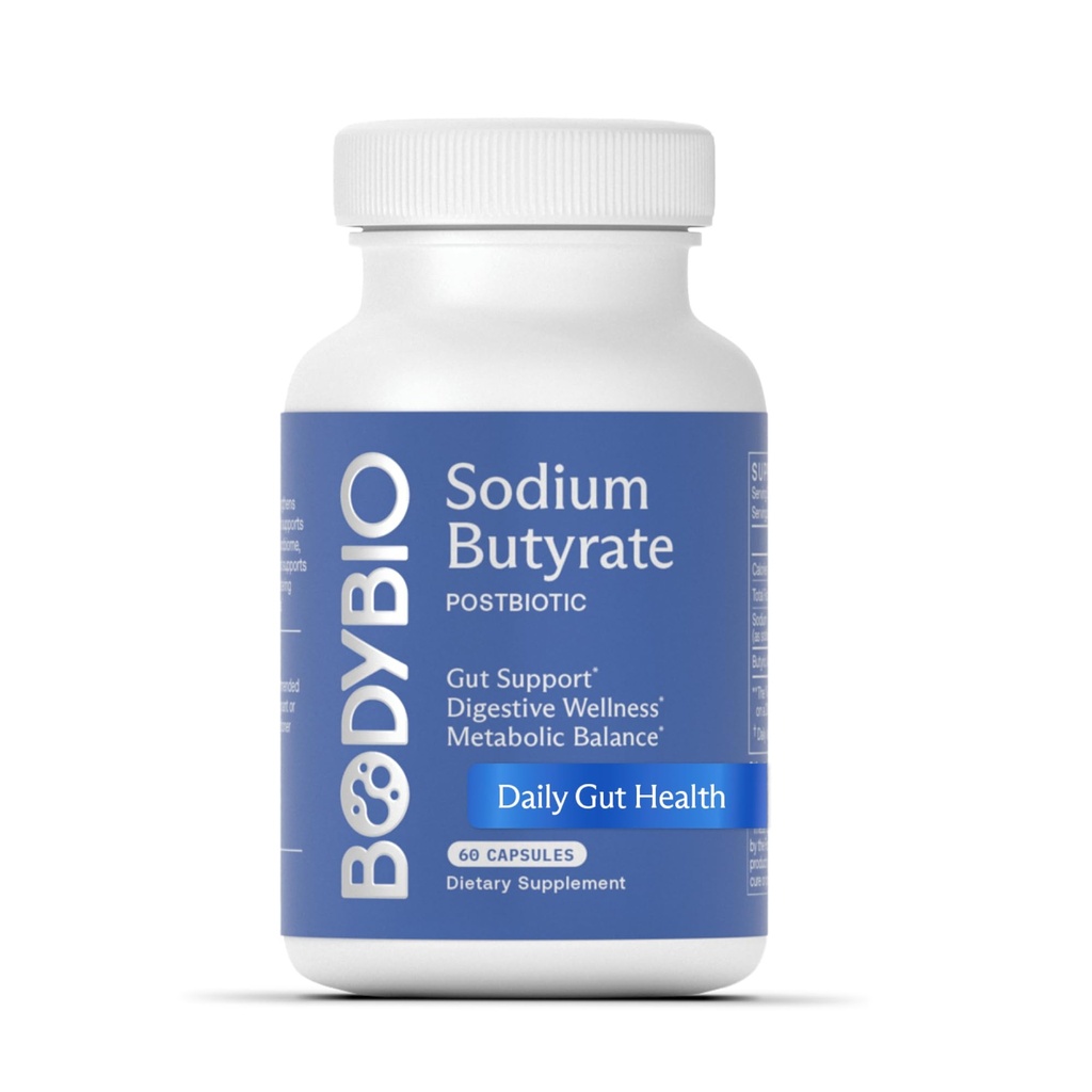 BodyBio Butyrate - Μεταβιοτικό για την υγεία των ούλων, Digestive Support, Bloat, Gas & Constipation Relief, επιδιόρθωση βλεννογόνου - Νάτριο + συμπλήρωμα βουτυρικού οξέος για GI Wellness