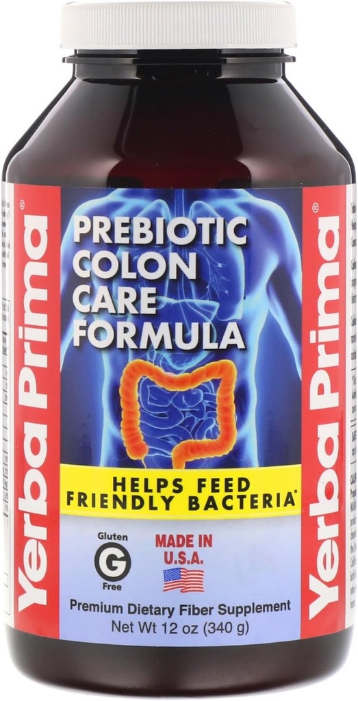 Yerba Prima Prebiotic Colon Care Formula Powder, 12 ουγγιά - Premium συμπλήρωμα διαιτητικών ινών, χωρίς γλουτένη, Made in USA, Non-GMO