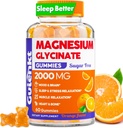 Γλυκινικό μαγνήσιο Glycinate Gummies 2000 mg, Χωρίς ζάχαρη Μαγνήσιο Gummies για ενήλικες για ύπνο, ηρεμία, χαλάρωση, Pectin Based, Orange Flavor, 60 Χορτοφαγικές Gummies