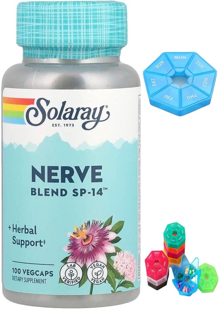 Κατασκευασμένο για Solaray, Nerve Blend SP-14, 100 VegCaps + 1 Mini Pill Box για 7 ημέρες