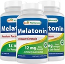 Best Naturals Μελατονίνη 12 mg (1 Χρόνος Προμήθειας) - Drug-Free Nighttime Sleep Aid - Μελατονίνη για τον ύπνο και την χαλάρωση, 365 Count (365 Count (Pack of 3))