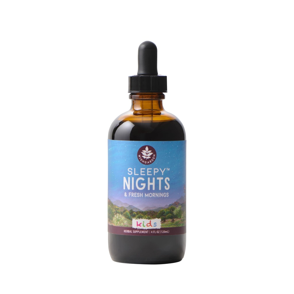 WishGarden Herbs Sleepy Nights for Kids - Φυσικό βοτανικό βοήθημα ύπνου Βάμμα χωρίς μελατονίνη, οργανικό συμπλήρωμα ύπνου με πασίσφαιρο & Scullcap, υποστηρίζει ασφαλή και ξεκούραστο βαθύ ύπνο, 4oz