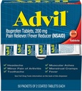 Advil Ibuprofen Tablets, 200 mg Pain Reliever/Fever Reducer (NSAID), 100 Tablets (50 Packets of 2 Tablets Each)
